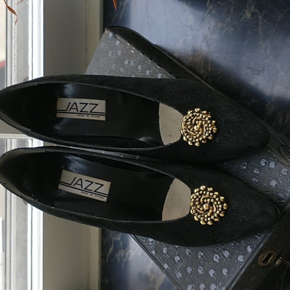 Vintage Jazz Heels Shoes Pumps in original Box Black Beaded Embellishment Size 9